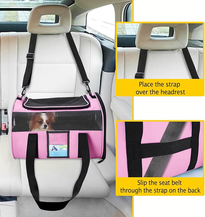 Refrze Pet Carrier Airline Approved, Cat Carriers for Medium Small Cats, Soft Dog Carriers for Dogs, TSA Approved Pet Carrier for Cats Dogs of 15 Lbs, Puppy Carrier,Pink - Image 5