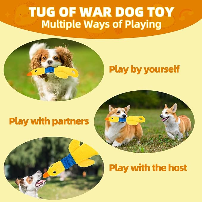 Mihachi Squeaky Dog Toys, Plush Stuffed Puppy Toys with Crinkle Paper-Tug of War Dog Toys for Small, Medium and Large Dogs Duck Interactive Squeaky Pet Toys to Keep Them Busy, Yellow Duck - Image 4