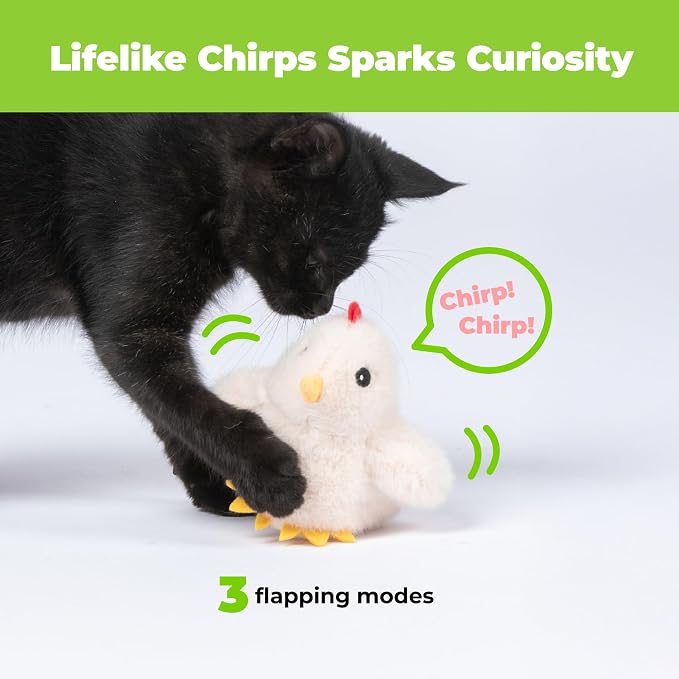 Best Pet Supplies Catify Interactive Flapping Cat Toy - Chick, Beige | Catnip Infused, Motion Activated Wings, Realistic chirps, Soft, Rechargeable, For Indoor Kittens & Cats, Independent Play - Image 3