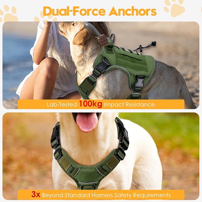 Heavy-Duty Tactical Dog Harness for Large Dogs, No Pull Adjustable Reflective Pet Vest with Molle System, K9 Military-Grade Control for Service Training, Outdoor & 10+ Breeds, Green, X-Large - Image 4