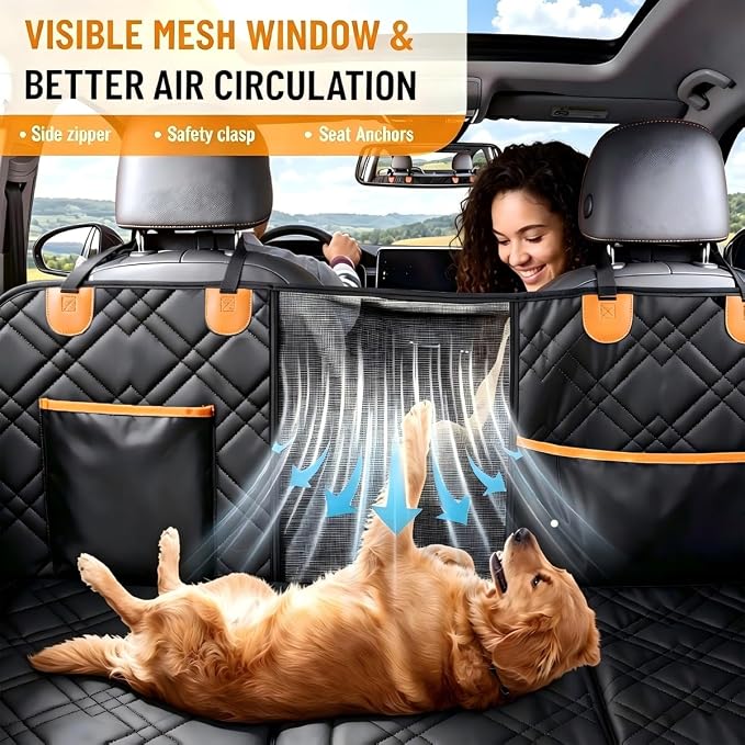 Back Seat Extender for Dogs - Hard Bottom Dog Car Seat Cover for Back Seat Holds 400lbs, Upgraded Waterproof Dog Hammock for Car and SUV, Sturdy Backseat Extender for Dogs (Orange) - Image 5