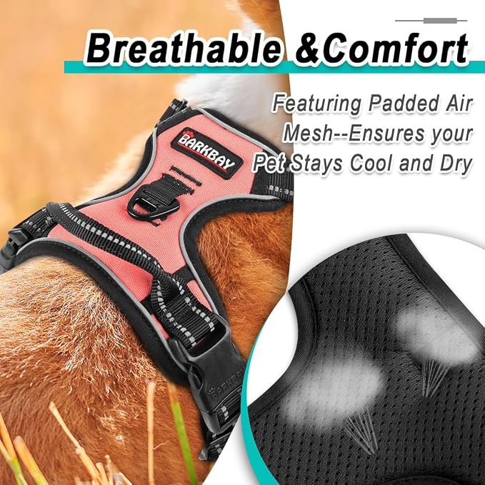 BARKBAY Dog Harness for Medium Sized Dog No Pull 2 Leash Clips Dog Vest | Control Handle,Comfort,Heavy Duty,Adjustable Reflective,Perfect for Outdoor Training, Walking,Hiking(M,Light Pink) - Image 8