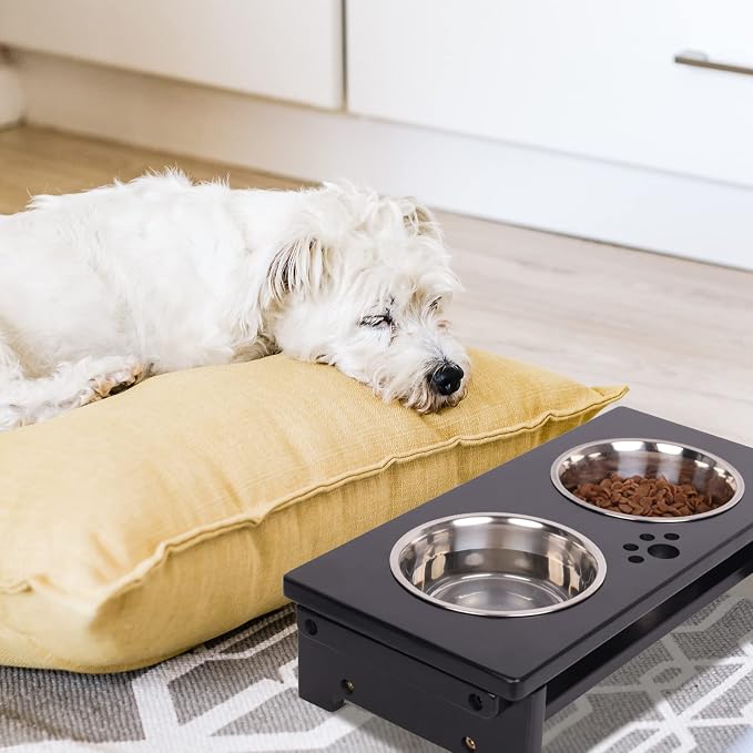 HTB Elevated Dog Bowl Stand with 2 Stainless Steel Bowls-4" H Small Black | Raised Dog Bowl Stand, 4"tall, 21 Oz Bowls, for Small Sized Dogs, Pet-safe, Solid Bamboo - Image 8