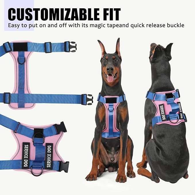 Service Dog Harness, Reflective Dog Vest Harness with 5 PCS Patches, Adjustable Soft Oxford Pet Harness, Inner Layer Mesh, Easy to Control for Small Medium Large Dogs - Image 5