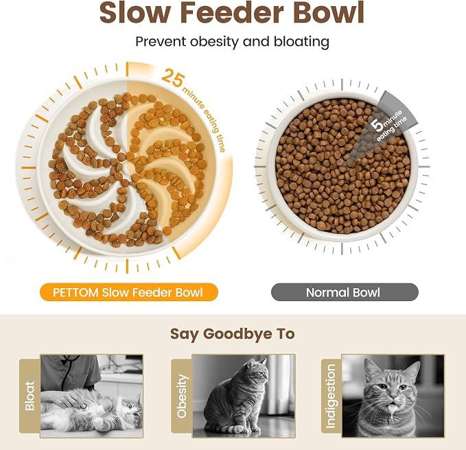 PETTOM Slow Feeder Cat Bowl with Stand, Ceramic Slow Eating Cat Bowl with Higher Edges, Elevated Cats Food Bowls for Dry and Wet Food Anti-Vomiting Puzzle Feeder for Healthy Eating Diet - Image 2