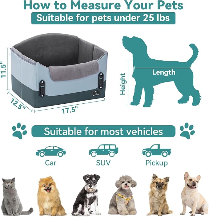 A 4 Pet Dog Booster Car Seat, Under 25 lbs, Patent Buckles | Clip-on safety leash, portable, pet travel carrier, fits most cars - Image 6