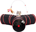 Tempcore Cat Tunnel for Indoor Cats, 3 Way Collapsible Pet Play Tunnel with Teaser Wand, Peek Holes & Hanging Ball, Interactive Tube for Kittens & Rabbits, Black & Red by Tempcore