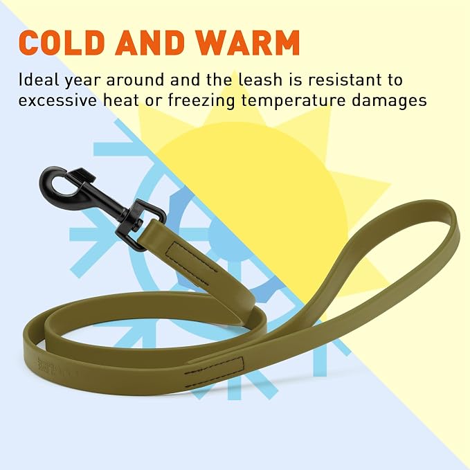 Dogline Biothane Waterproof Dog Leash Strong Coated Nylon Webbing with Black Hardware Odor-Proof Easy to Clean High Performance for Small or Large Dogs Made in USA 4 or 6 ft Lead, Olive Drab Green - Image 8