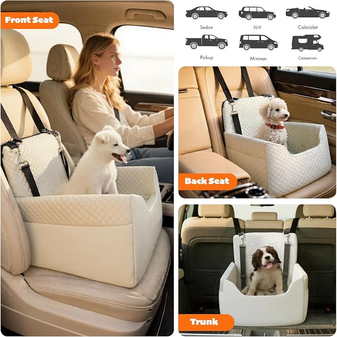 ALL GOOD PET SUPPLIES Dog Car Seat for Small/Medium Dogs Under 35lbs | Soft Memory Foam Booster Car Seat with Detachable Washable Cover and Elevated Cushion, Puppy Dog Car Bed - Image 5