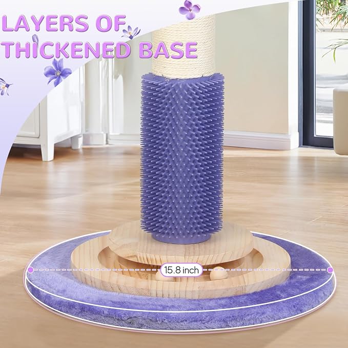 45" Tall Cat Scratching Post for Large,Heavy Duty Scratcher Tree | Solid Wood Base,3.5" Sisal Post,Hanging Ball Toy,Self-Grooming Brush,Interactive Ball Track,Stylish Decor for Any Home - Image 6
