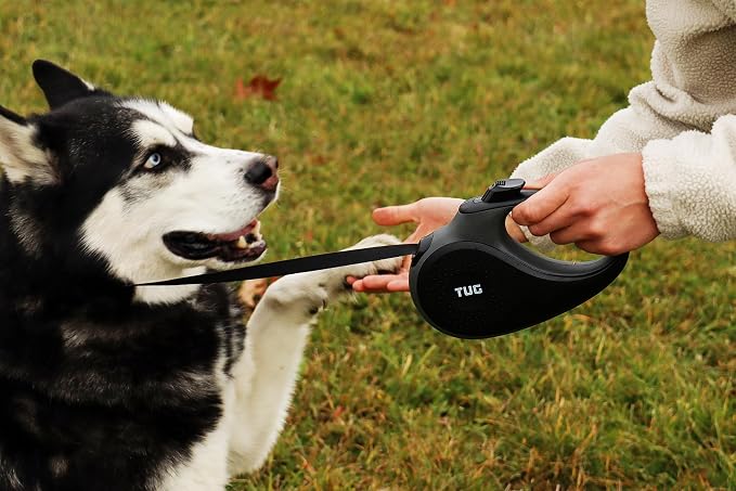 TUG Original Retractable Dog Leash, Anti-Slip, 16’ Tape (Large, Black/Grey) | Anti-Slip Handle, 16 ft Strong Nylon Tape, One-Handed Brake, Pause, Lock - Image 3