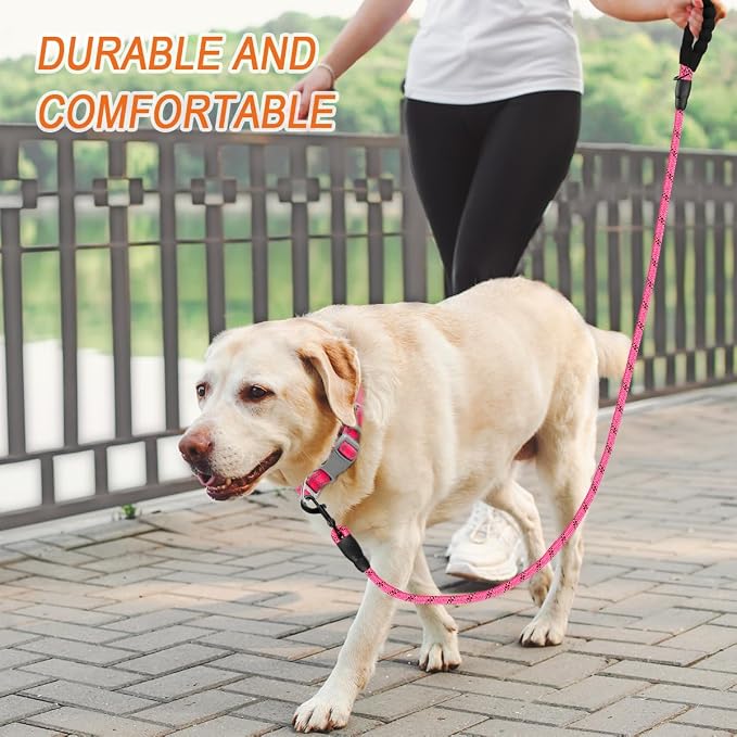 BARKBAY Dog Leashes for Large Dogs Heavy Duty Dog Leash 2 Pack 5 FT with Comfortable Padded Handle Highly Reflective Threads for Medium Large Dogs Walking Training Running (5FT-1/2,Pink+Black) - Image 8