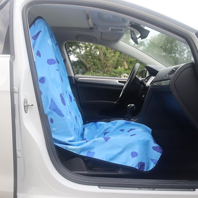 Car Seat Cover Protector Front Seats,for Gym Workout,Running,Swimming,Beach and Hiking,Waterproof Sweat Towel Bucket Seat Covers for Cars SUV Trucks (Blue Marbling, 1Pcs) - Image 6