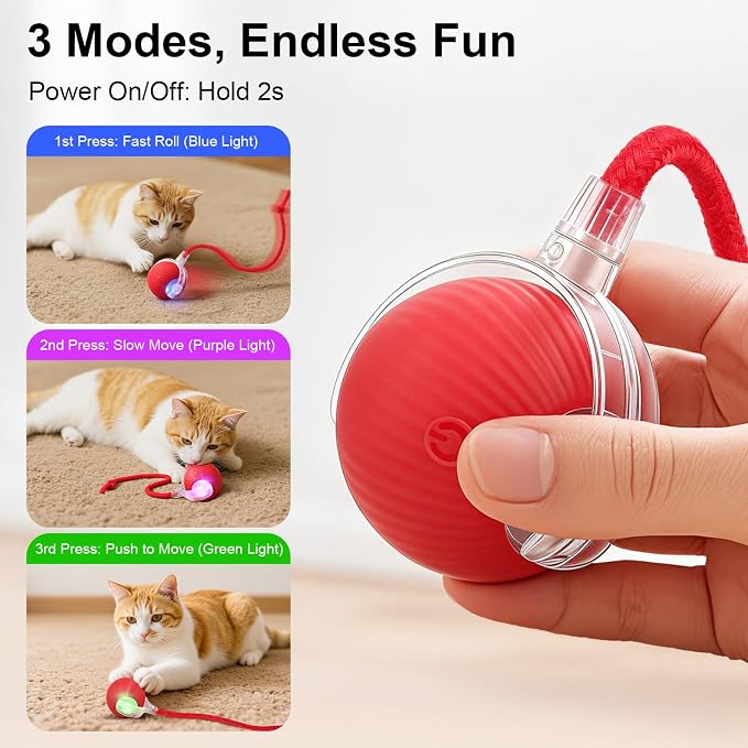 Interactive Automatic Rolling Electronic Stimulation Chase Ball Cat Dog Toy | Smart Electric Moving Stimulating Rechargeable Motion Activated Self Play Teaser for Boredom Small Dog Puppy Pet, with Rope - Image 3
