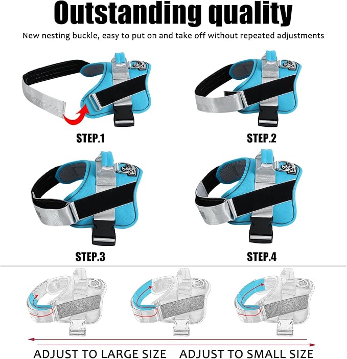 Dog Harness, No-Pull Reflective Dog Vest, Breathable Adjustable Pet Harness with Handle for Outdoor Walking - No More Pulling, Tugging or Choking (OceanicBlue, X-Small (Pack of 1)) - Image 3