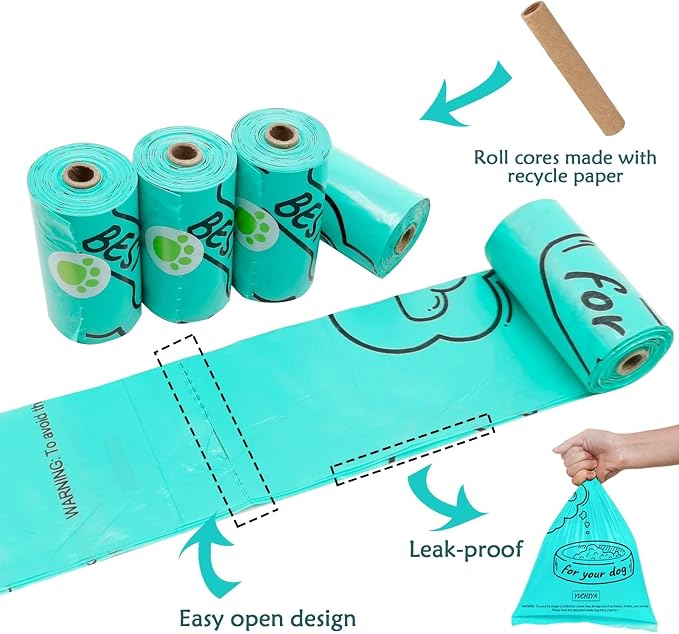 YUCHIYA Dog Poop Bag Holder Dispenser with LED Flashlight(Crystal Blue) | 100ft Ultra-Bright LED|Glow-in-the-Dark Avacado Clip|Metal Carabiner&Silicone Tether|15 Leak-Proof Scented Waste Bags - Image 8