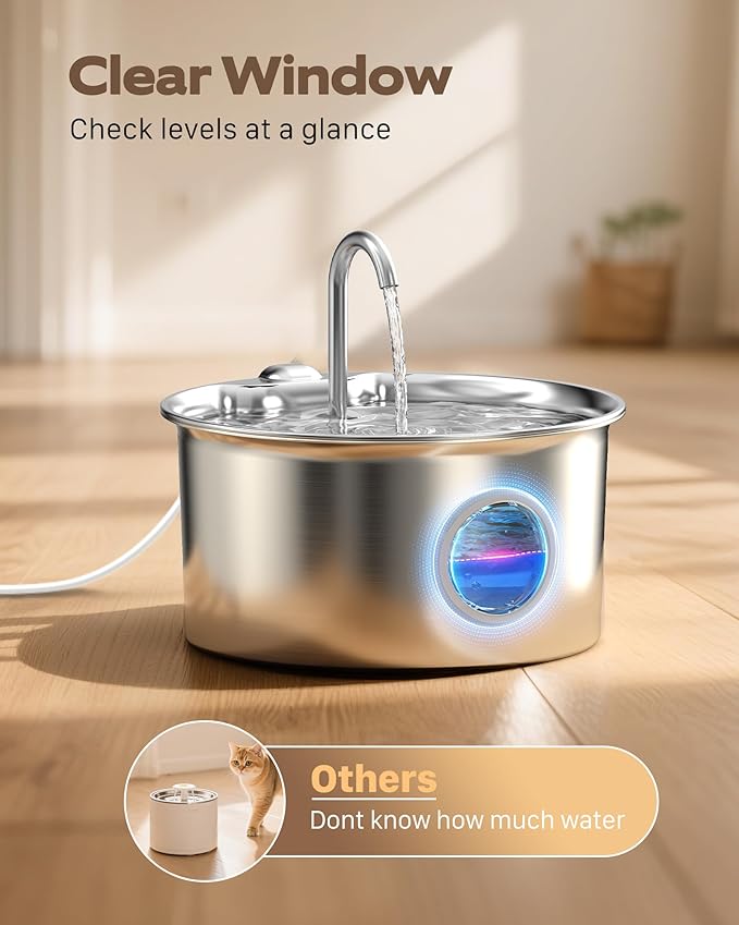 Stainless Steel Cat Water Fountain: Cat Fountain with 6 Filters + 3 Sponges - 88oz/2.6L Pet Water Fountain for Cats Inside - Silent Cats Water Bowl Dispenser - ATMZIQXR Kitty Drinking Fountains - Image 5