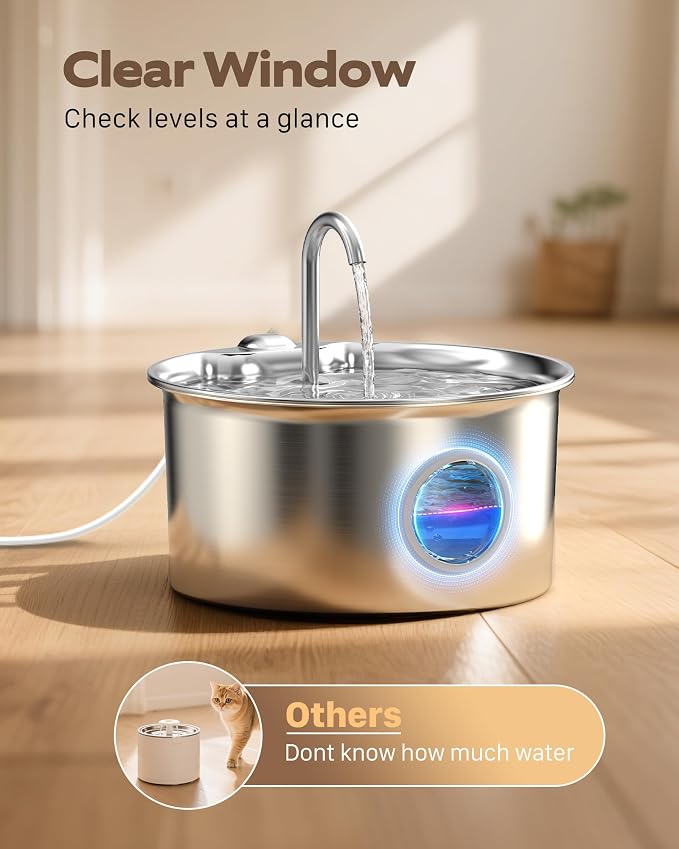 Pet Water Fountain Stainless Steel: Mental Cat Water Fountains with 8 Filters + 8 Sponges - 88oz/2.6L Noiseless Cats Waterer Bowl Dispenser - ATMZIQXR Kitten Drinking Fountains for Cats Indoor - Image 4