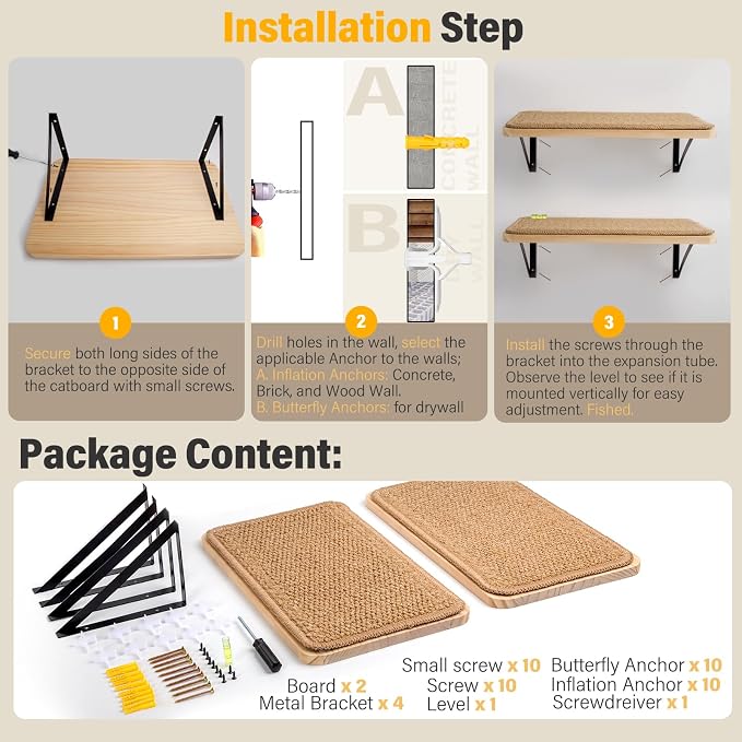 2Pack Wooden Cat Wall Shelves with Sisal Mat,16x9.8 Inch Cat Wall Step and Bed for Sleeping,Scratching and Playing. - Image 8
