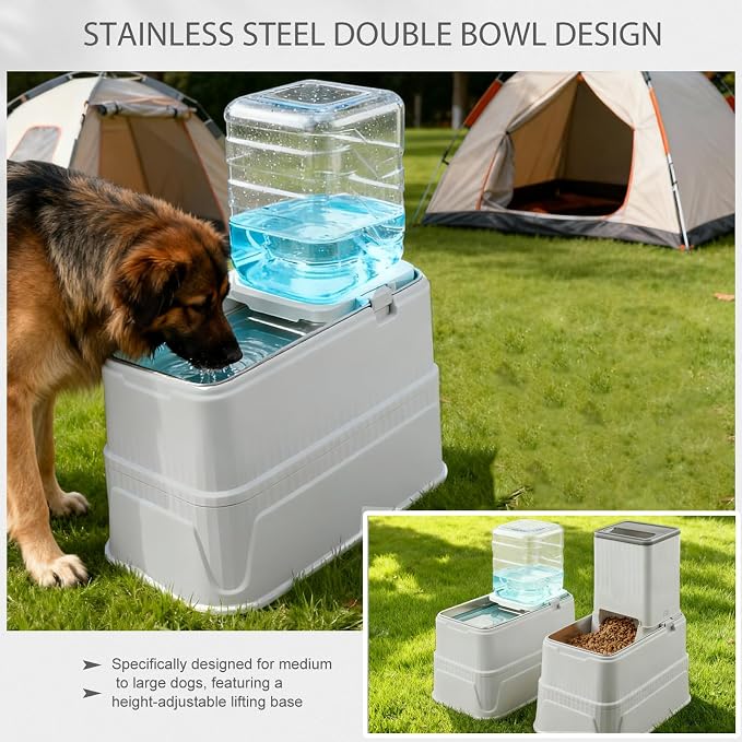 Elevated Dog Bowls Set, 1 Gallon Automatic Gravity Food Feeder & Water Dispenser with Stainless Steel Bowls, Adjustable Elevated Feeder for Small Medium Large Dogs, Anti-Choking & Neck Protection - Image 4