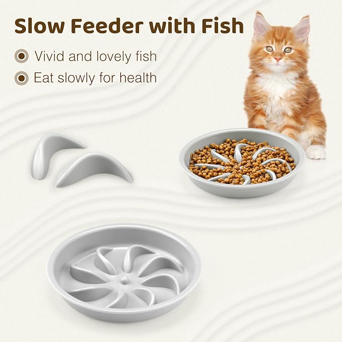 Elevated Cat Slow Feeder Bowl: Anti-Vomiting Bloat Stop Raised Food & Water Bowl for Kitten Healthy Eating - No-Spill/Non-Slip Shallow Puzzle Bowl for Puppy Small Dogs - Image 3