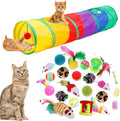 32Pcs Cat Toys Kitten Interactive Pet Toys Assortments, Foldable Rainbow Tunnel, Cat Feather Teaser Wand Interactive Feather Toy Fluffy Mouse Crinkle Balls Bell Play for Cat Puppy Kitty Kitten(2 way) by ISMARTEN