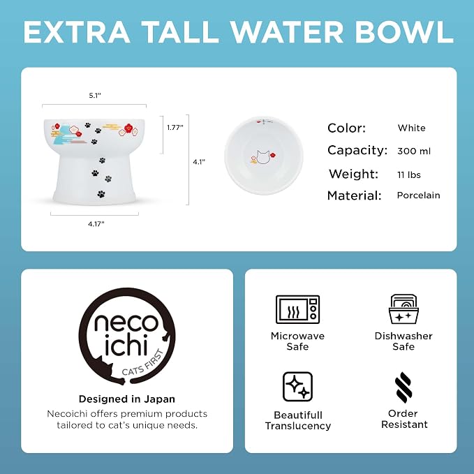 Necoichi Ceramic Elevated Cat Water Bowl, Whisker-Friendly (Fuji, Extra Tall) - Image 10