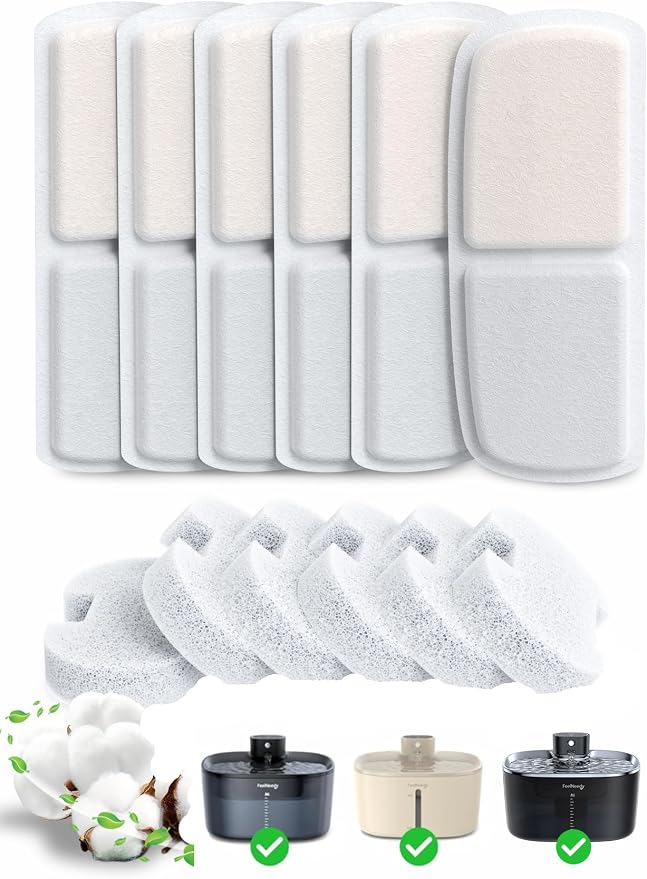 6 Pack Filter for Cat Water Fountain & 6 Pack Sponges Filter Replacement for 135 fl oz/4L Cat Water Fountain FN-W07 by FEELNEEDY
