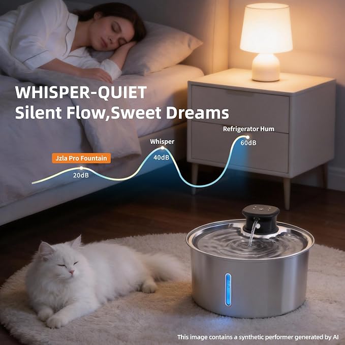 Wireless Cat Water Fountain,3.2L Stainless Steel Battery Operated | 1 Pack Filters | Cordless & Rechargeable | Motion Sensor | BPA-Free | DishwasherSafe | 20dB Ultra-Quiet | 108oz capacity - Image 4