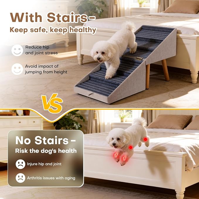 Dog Stairs for Small Dogs, 2-in-1 Pet Steps & Ottoman | Foldable Dog ramp for Couch, Non-Slip Wooden Pet ramp for Puppy Senior Injured Dogs (Light Brown, XXL(21.06H)) - Image 6