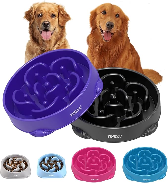 YINEYA 4 Cups Slow Feeder Dog Bowls Large Breed, Anti-Choking Pet Supplies, Maze Dog Food Bowl, Puzzle Feeder That Slow Down Eating 2PCS by YINEYA