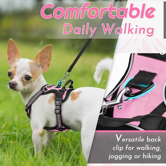 Eagloo Dog Harness for Small Dogs, No Pull Pet Vest with 2 Leash Clips | No Choke with Handle, Adjustable Comfort Fit, Reflective Strips, Easy Walking Control, Pink, X-Small - Image 4
