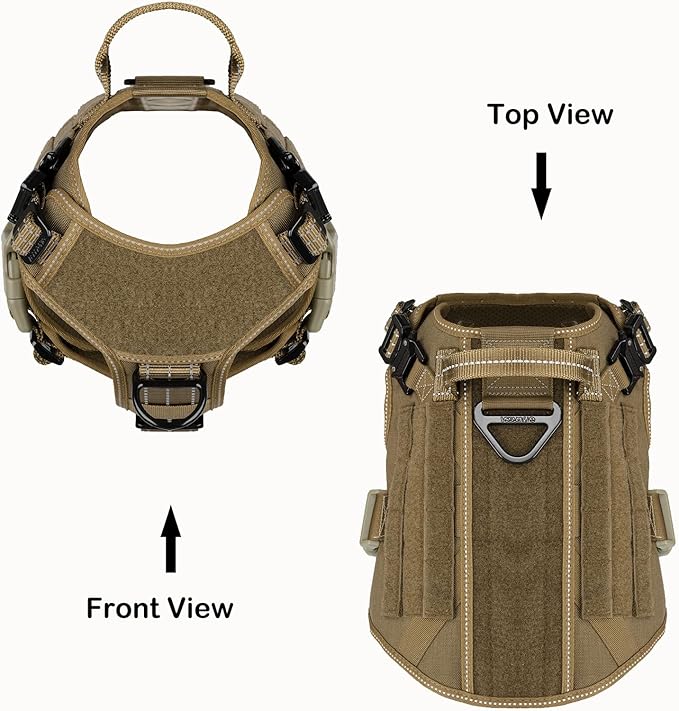 ICEFANG Tactical Dog Harness for Medium Dogs,Reflective No Pull Dog Vest | with Control Handle,Adjustable,Front Hook,2 Leash Clips,Soft Padded,MOLLE Panel,Brown,Medium - Image 3