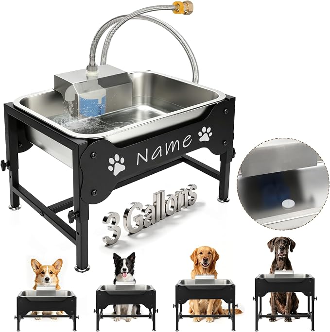 YUEPET Dog Water Bowl Dispenser, Automatic 3 Gallon Elevated Dog Bowl | Auto-Fill Float Valve, 4 Adjustable Heights, 3 Gallon Capacity, Stainless Steel Bowl, Outdoor Use, Dogs, Sheep and Goats by YUEPET