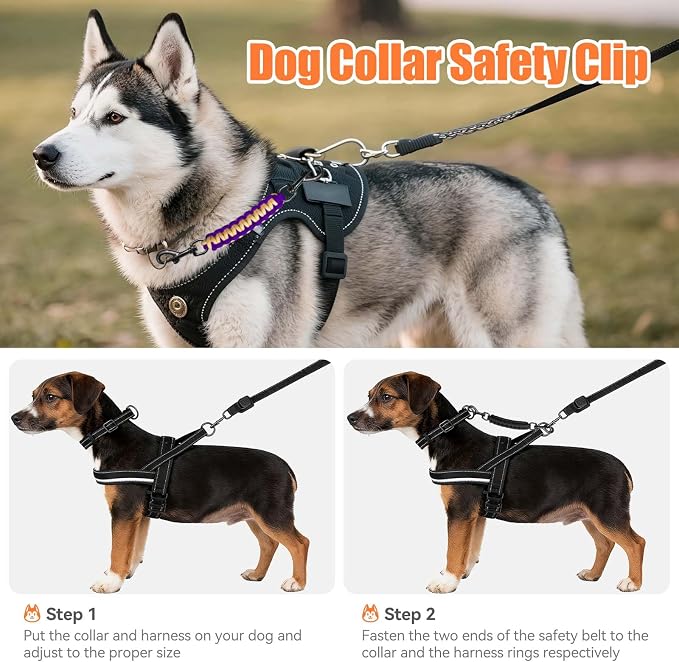 Dog Collar Safety Clip, Collar Companion, Handmade Backup Safety Strap, Double-Ended Clip Leash Connector, Suitable for Dog Harnesses, Prong, Pinch Collars (Purple,Gold, 1 Pack) - Image 2