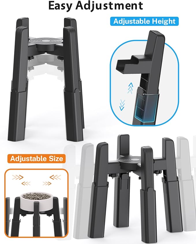 Dog Bowl Stand with Adjustable Height and Width [2 Pack, Stand Only] | Elevated Pet Water & Food Bowl for Medium Dogs, Stable and Anti-Slip Raised Bowl - Image 4