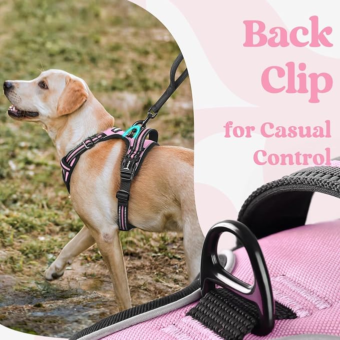 rabbitgoo Dog Harness for Large, Updated Easy On & Off with 3 Buckles | No Pull No Choke, Walking with 2 Clips and Handle, Adjustable Soft Reflective, Pink, X-large - Image 5