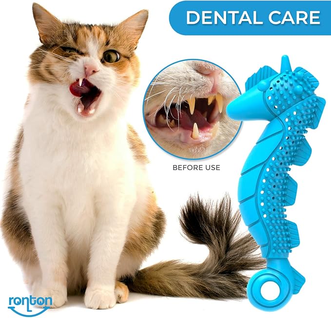 Ronton Cat Toothbrush Catnip Toy - Durable Hard Rubber - Cat Dental Care, Cat Interactive Toothbrush Chew Toy (1 Pack_Seahorse) - Image 4