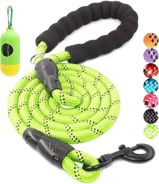 2/4/5/6 FT Dog Leash with Comfortable Padded Handle and Highly Reflective Threads for Small Medium and Large Dogs (6FT-1/2'', Green) by BAAPET