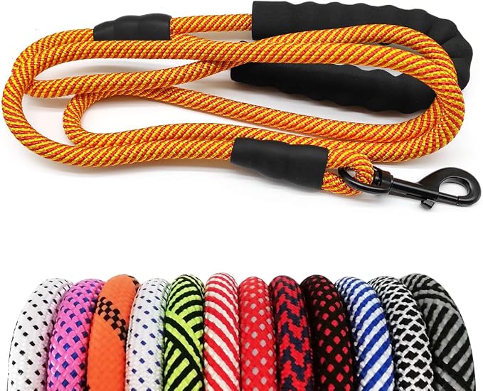 MayPaw Heavy Duty Rope Dog Leash, 3/4/5/6/7/8/10/12/15 FT Nylon Pet Leash, Soft Padded Handle Thick Lead Leashes for Large Medium Dogs (Orange, 1/2" * 8') by MayPaw