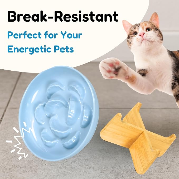 Slow Feeder Cat Bowl with Stand - Unbreakable Elevated Slow Feeder Bowl for Cats - Melamine Puzzle Raised Cat Food Bowl - Whisker Friendly & Wet & Dry Food- Dishwasher Safe & Non Slip (Blue - Image 5