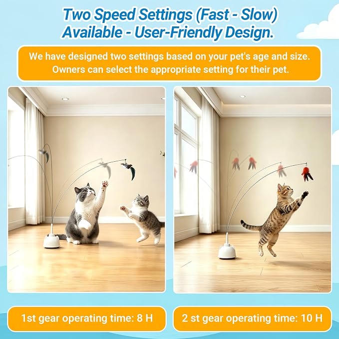 Interactive Cat Toys for Indoor Cats Toy Wand 360° Flying Bird Cat Toy | 2 Speed Adjustable Flying Bird Cat Toy Automatic Cats Toys with Self ON/OFF Feather Toy Suction Cup Electric Cat Teaser Wand - Image 3