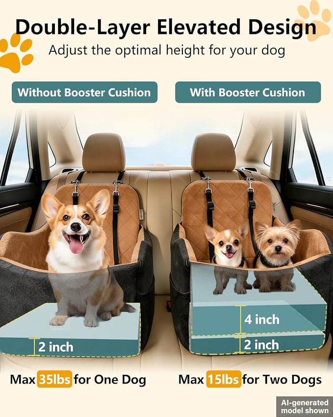 Dog Car Seat for Smal Dogs Up to 35lb,Machine Washable Dog Booster Car Seat | 2-in-1 Design, Dog Car Bed Fits Car Seat and home, Safety Leashes, Easy Install, Anti-Slip, Storage Pockets, Detachable Cover - Image 4