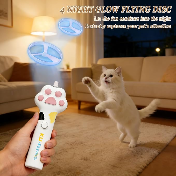 Cat Toy Disc Launcher,Rechargeable Interactive Cat Fetch Toy with 10 Discs | Cat Toys for Indoor Cats,Flying Cat Enrichment Toys for Adult Kittens Dog Playing,Hunting Tracking Toys for Outdoor Indoor - Image 4