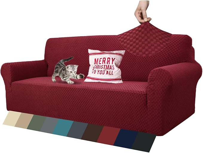 ZNSAYOTX 1 Piece Jacquard Couch Covers for 3 Cushion Couch High Stretch Sofa Cover for Pets Dogs Anti Slip Extra Large Sofa Slipcovers Furniture Protector (XL Sofa, Wine Red) - Image 8