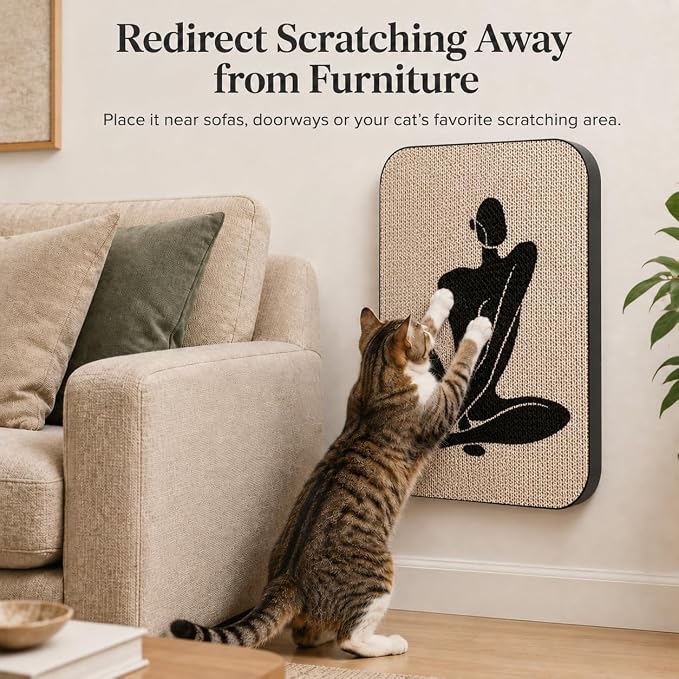 Cat Wall Scratcher, Art Cat Scratching Board for Indoor Cats | Wall Mounted Cat Scratch Pad, Water-Based Ink, Hook&Loop Strips, Floor or Wall Use, 16.7x11x1 Inch, Silent Elegance - Image 3