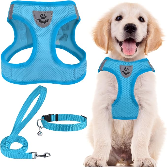 PUPTECK Dog Harness, Collar and Leash Set No Pull for Small Medium Sized | Soft Mesh Puppy Step-in Escape Proof Reflective No Choke Pet Cat Adjustable Walking Vest by PUPTECK