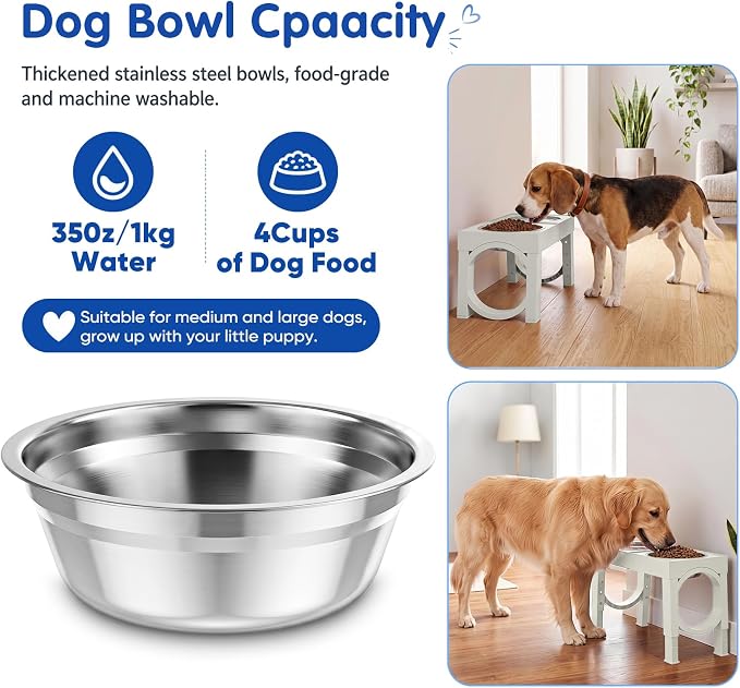 XIAZ Elevated Dog Bowls Large Breed Raised Dogs Bowl Stand Large/Medium Sized Dog Stainless Steel Food Water Bowl Stands 5 Heights Adjustable 9/11/12/14in Pet Feeder Dish Station - Image 6