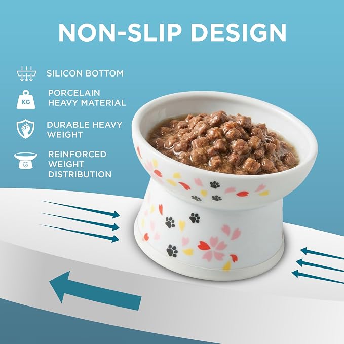 Necoichi Ceramic Elevated Cat Food Bowl (Sakura, Regular Flat) - Image 5