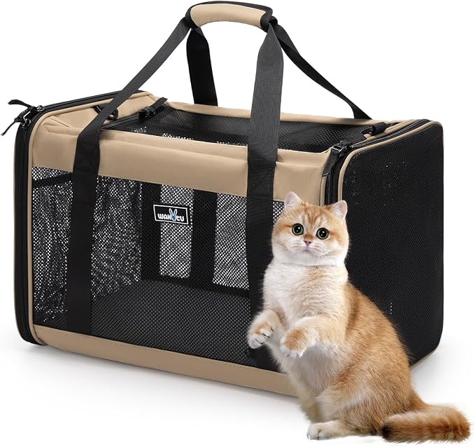 Wakytu Expandable Pet Carrier for Dogs & Cats, Large Travel Bag with 5 Mesh Windows, 2 Entrances, Locking Zippers & Padded Straps,L by Petshome